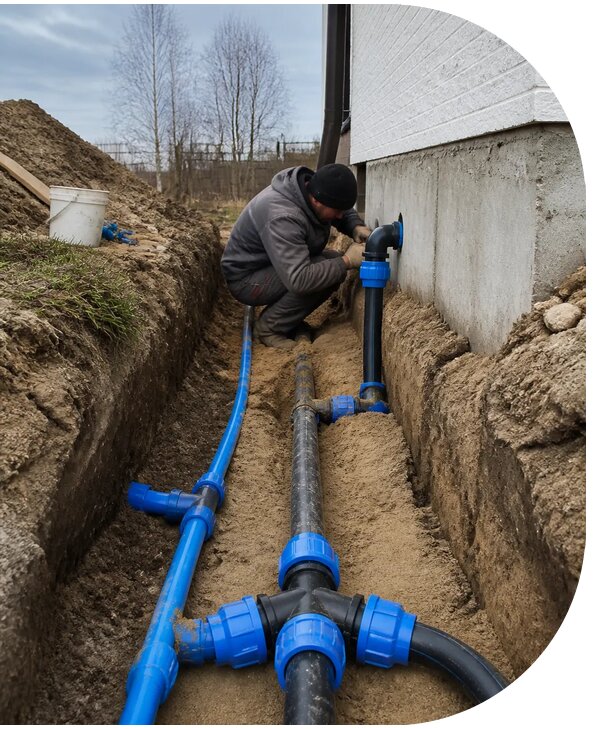Монтаж наружного водопровода на участке под ключ в Санкте-Петербурге